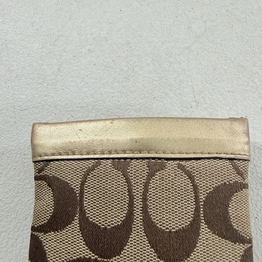 Coach Signature Canvas Leather Soft Eyeglasses Sunglasses Case Gold Squeeze Top